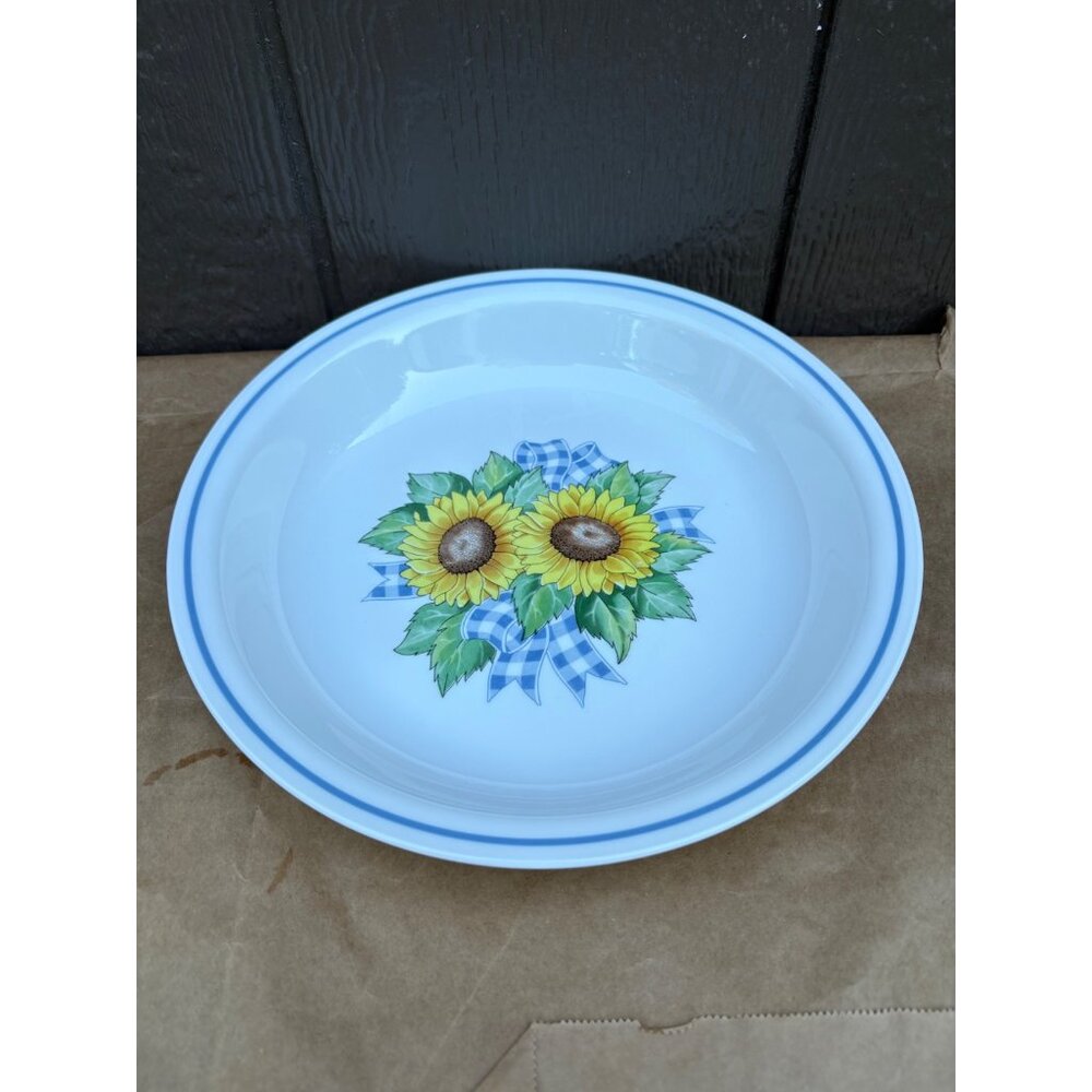 Corelle By Corning 10.25" Pie Serving Platter Dish Sunflower Gingham Sunsations